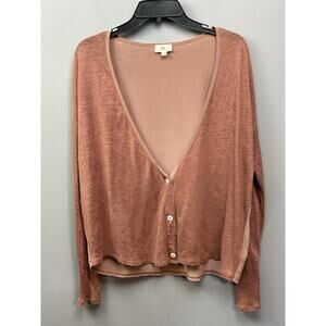 AG Adriano Goldschmied Silk Linen Cardigan Womens XS Oversized Mauve Boxy Button